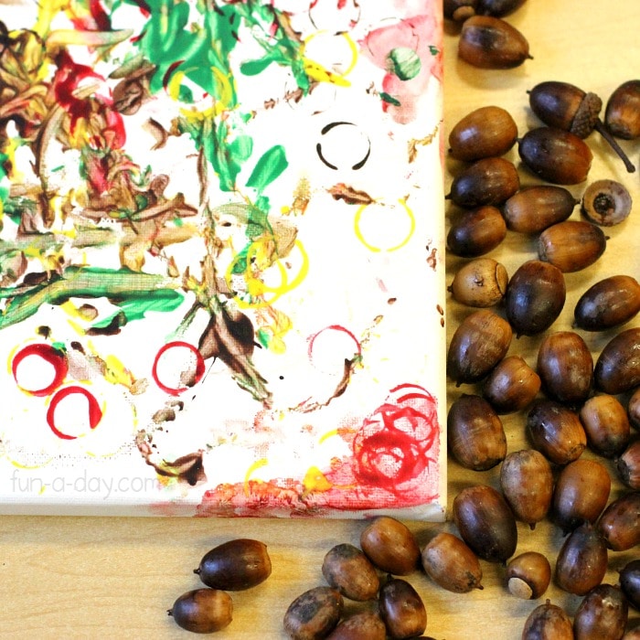 getting ready for the final stage of our acorn fall art for kids