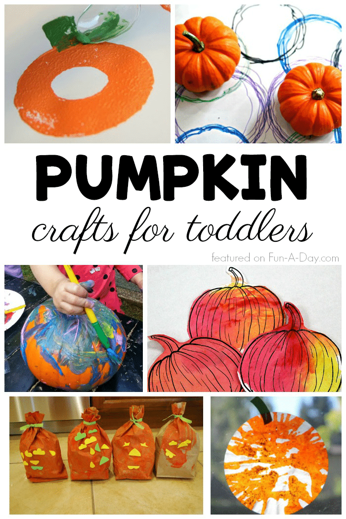 collage of pumpkin art with text that reads pumpkin crafts for toddlers