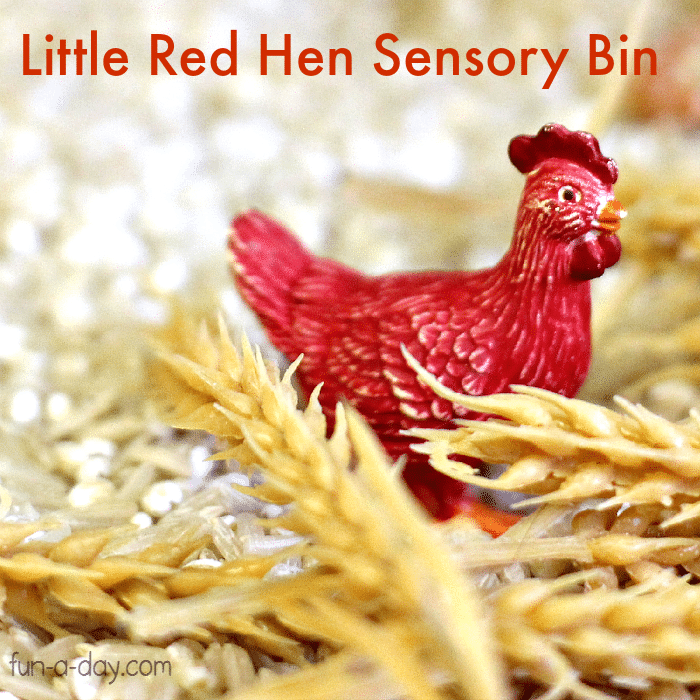 Children using sensory materials to explore the story of The Little Red Hen