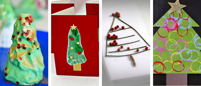 collage of four easy to make christmas tree crafts