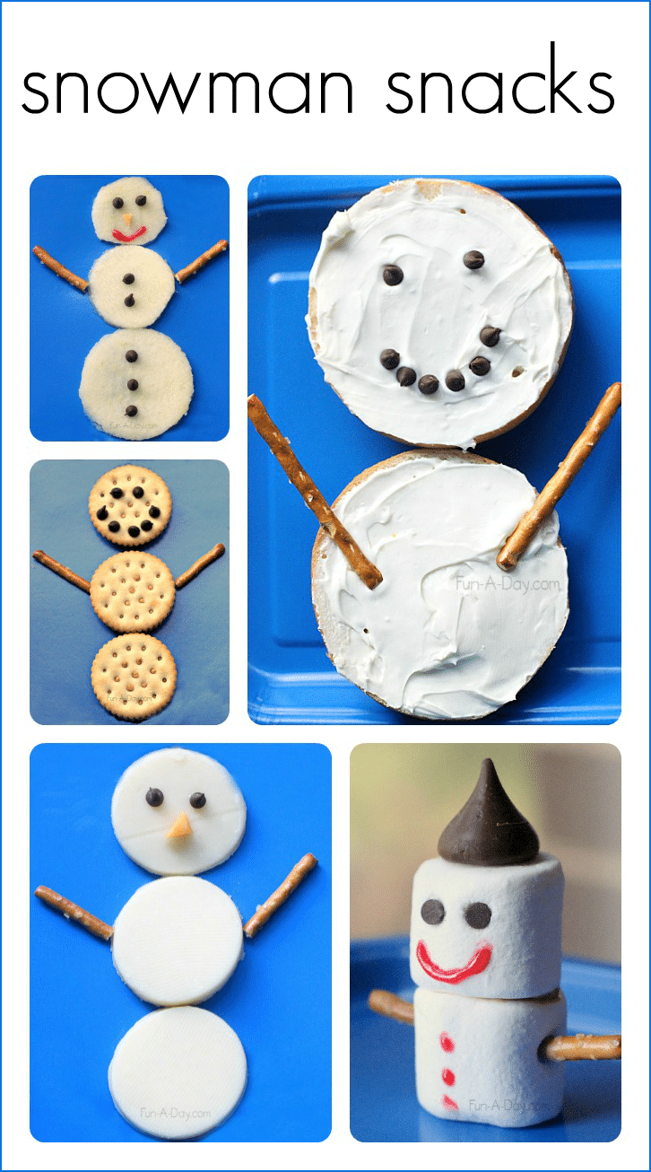 five yummy snowman snack ideas for preschoolers and the text snowman snacks