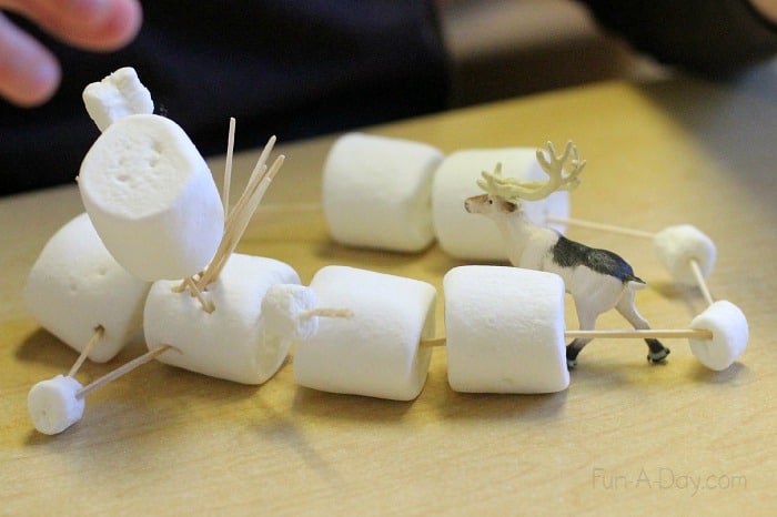 Engineering project for kids - making winter animal dens with marshmallows and toothpicks