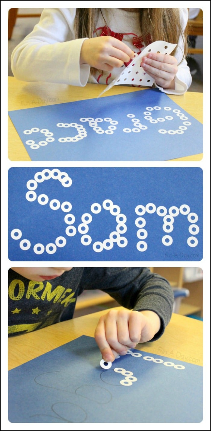 Kids use their fine motor skills to create Snowball Names in this preschool literacy activity