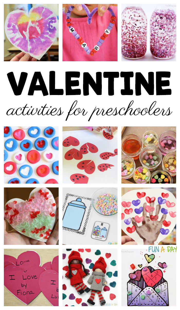 collage of kids' valentine ideas with text that reads valentine activities for preschoolers