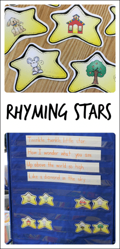 Use these free printable rhyming stars for a quick and fun rhyming activity with kids