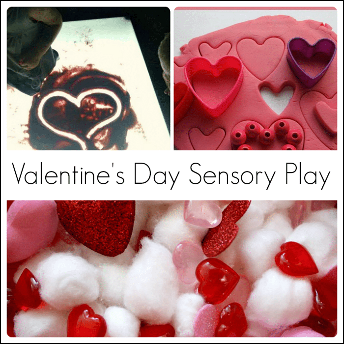 collage of sensory preschool valentine ideas with text that reads valentine's day sensory play