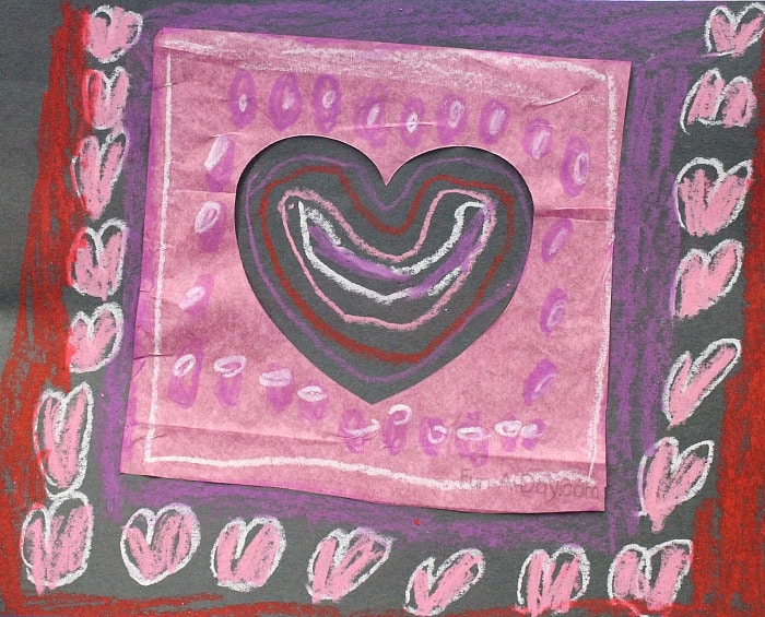 A beautiful piece of preschool artwork resulted from a simple Valentine's Day craft invitation