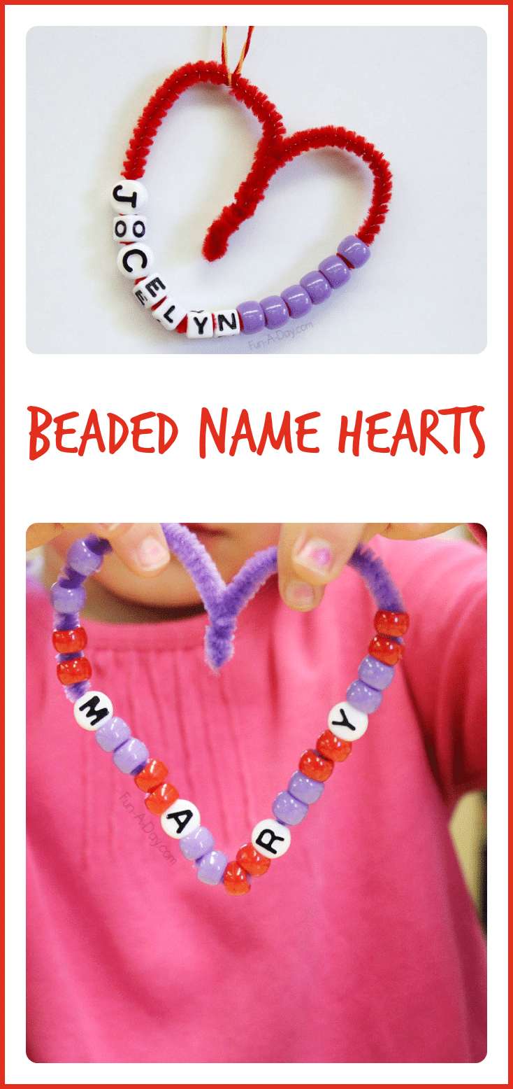 Beaded Name Hearts - I love how this simple valentine craft combines fine motor, math, and literacy!