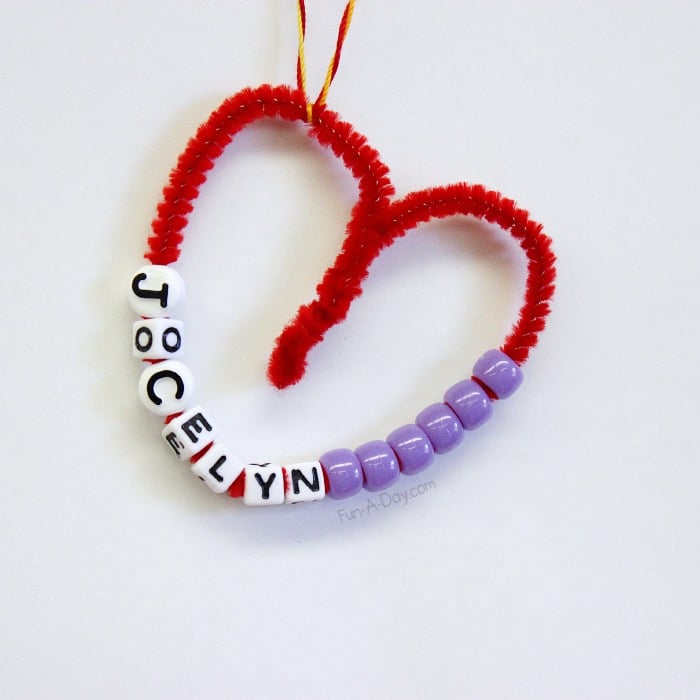 Beaded name hearts valentine craft for kids