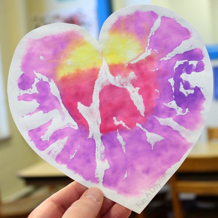 heart print art as part of art valentine activities for preschoolers
