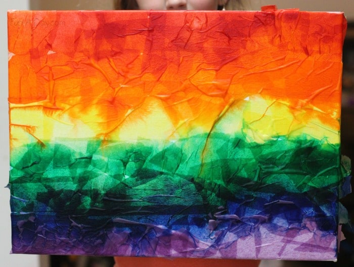 Beautiful rainbow art with tissue paper