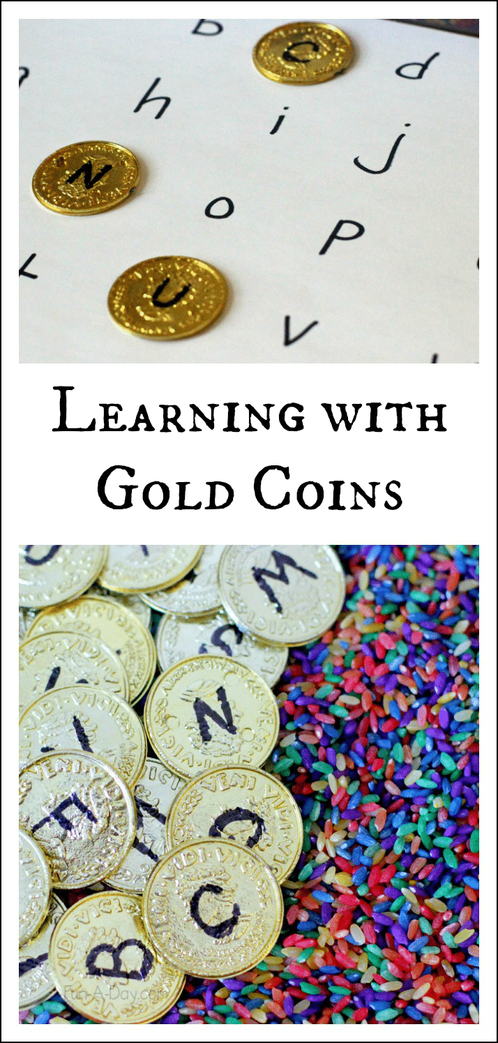 Use gold coins in a variety of preschool alphabet activities. They're perfect for St. Patrick's Day, a pirate theme, or just for fun!