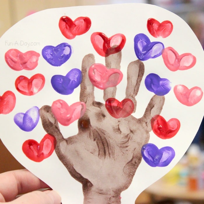 Valentine hand print craft keepsake for kids to make - A fingerprint heart tree
