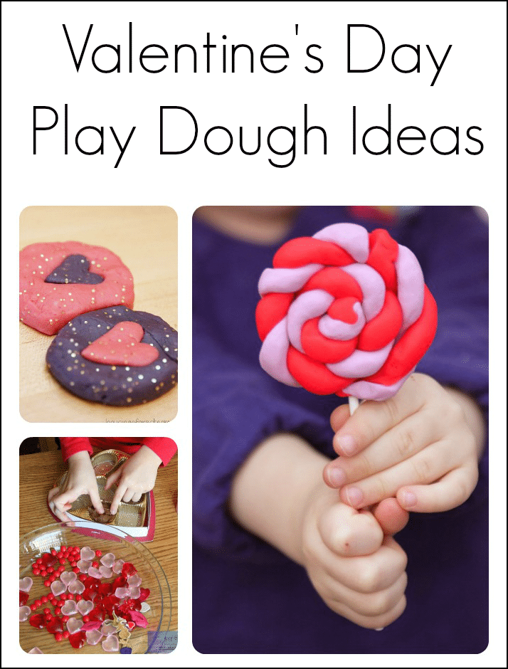 collage of play dough valentine activities for preschoolers with text that reads valentine's day play dough ideas