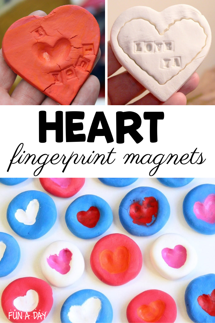 three different ways to make a heart fingerprint magnet in a pinnable collage