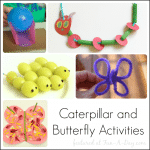collage of butterfly ideas with text that reads caterpillar and butterfly activities