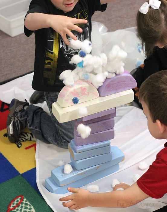 Building activities for preschoolers - build Frozen-inspired ice castles!