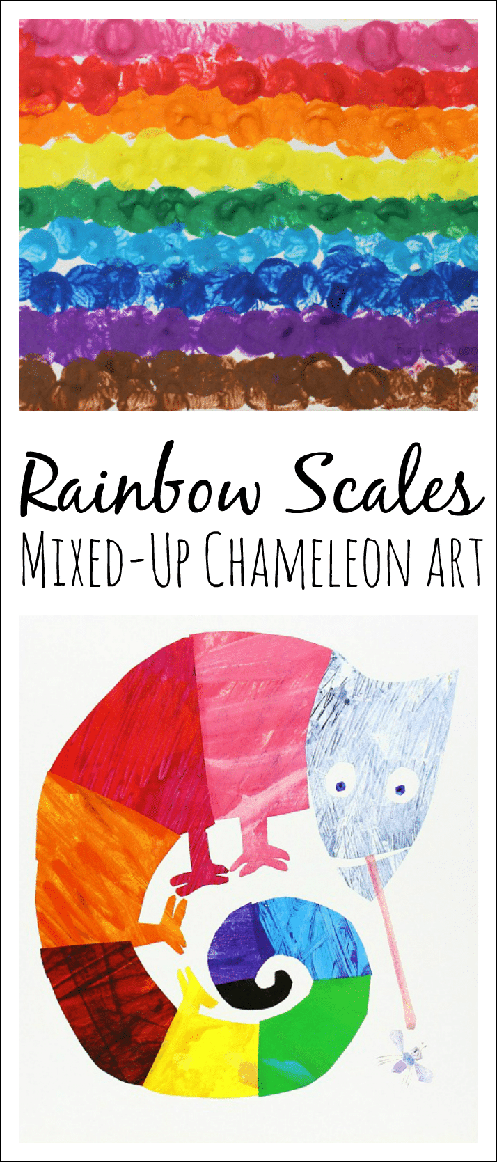 mixed up chameleon activity with paint and text that reads rainbow scales mixed up chameleon art