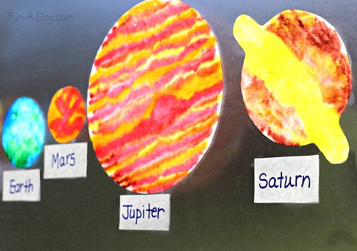 four labeled coffee filter planet crafts