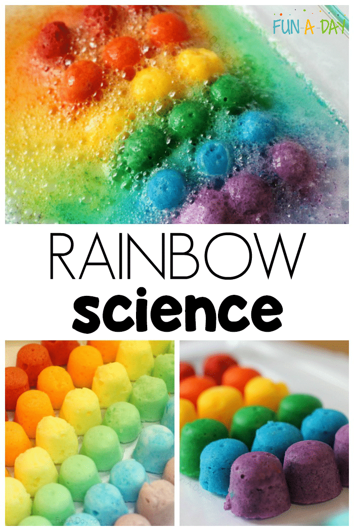 collage of rainbow activities with text that reads rainbow science