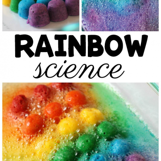 pictures of rainbow activity with text that reads rainbow science