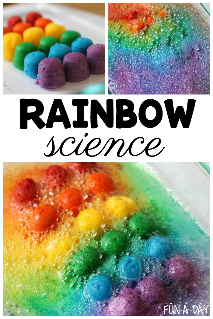 pictures of rainbow activity with text that reads rainbow science