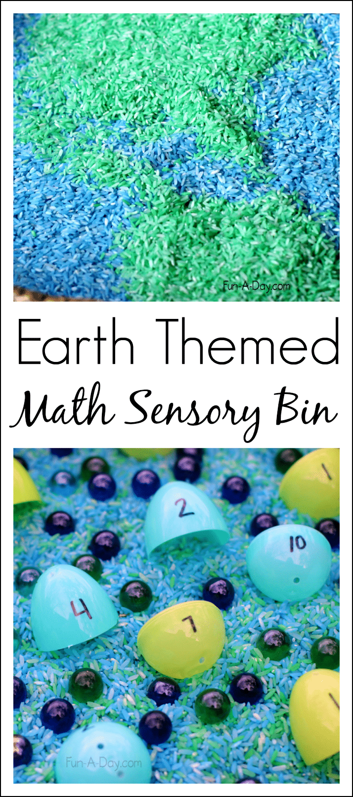 Earth Day math sensory bin - great for teaching kindergarten and preschool math skills in a hands-on way