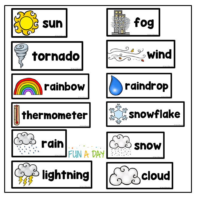 Free printable weather cards for a preschool weather theme