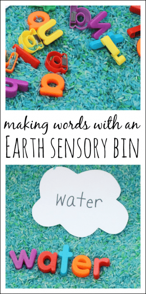 Preschool Earth Day sensory bin and word making activity