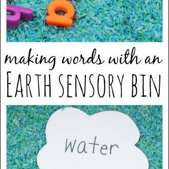 Preschool Earth Day sensory bin and word making activity