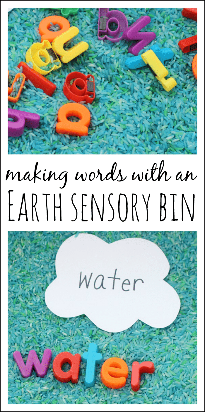 Making Words with an Earth Sensory Bin - perfect for a preschool Earth Day theme or a space theme