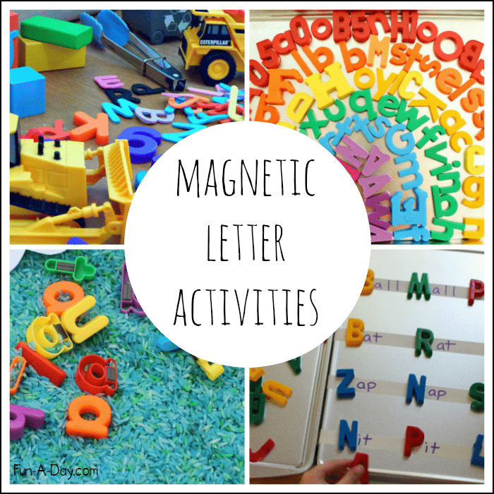 Preschool alphabet activities using magnetic letters