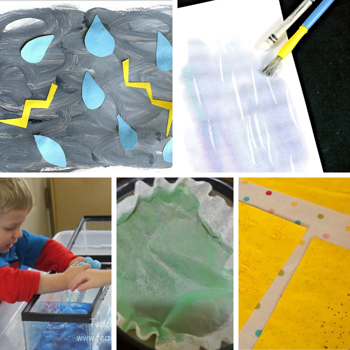 five different activities for a preschool weather theme