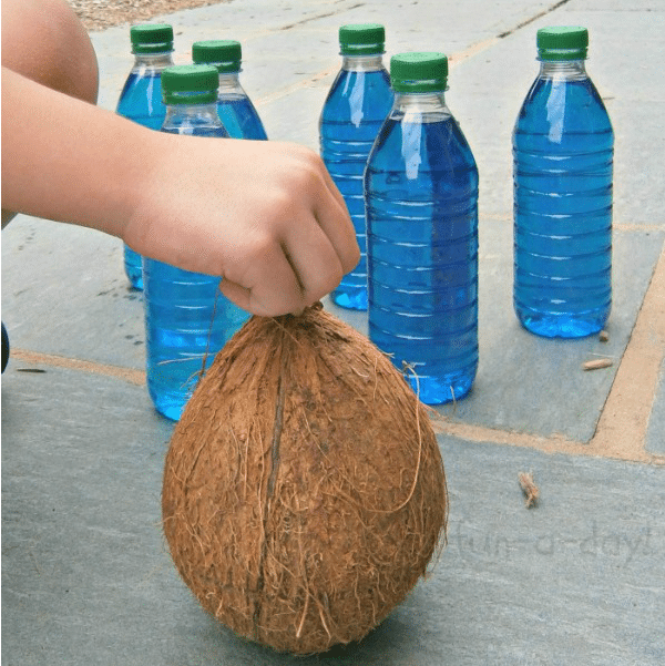 10 preschool summer activities with coconuts - this bowling idea sounds like something the kids would LOVE!