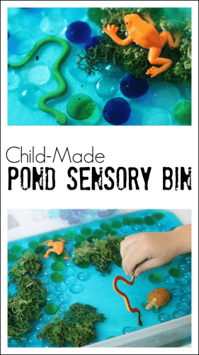 Child-Made Pond Sensory Play Idea - the toys used may not be completely accurate, but tons of playful learning can take place with this fun bin!