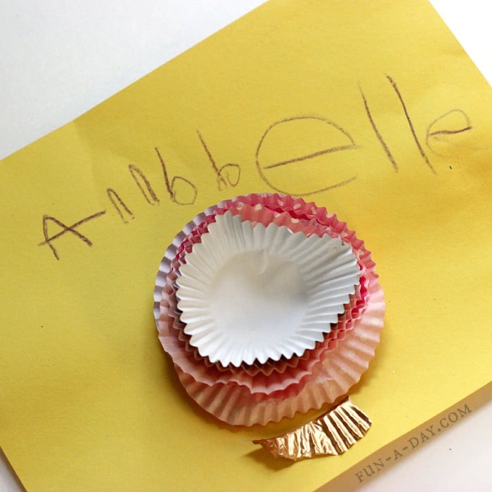 Child-made cupcake liner flowers - a fun arts and crafts activity for spring