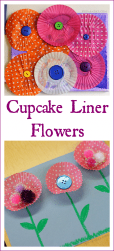 Cupcake Liner Flowers - I love how kids turn basic materials into pretty works of art!