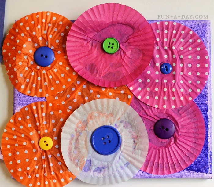 Cupcake liner flowers - colorful collaborative flower art made by kids