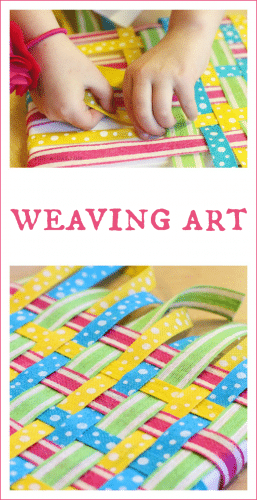 Colorful weaving art with kids - great fine motor practice with a fun art project