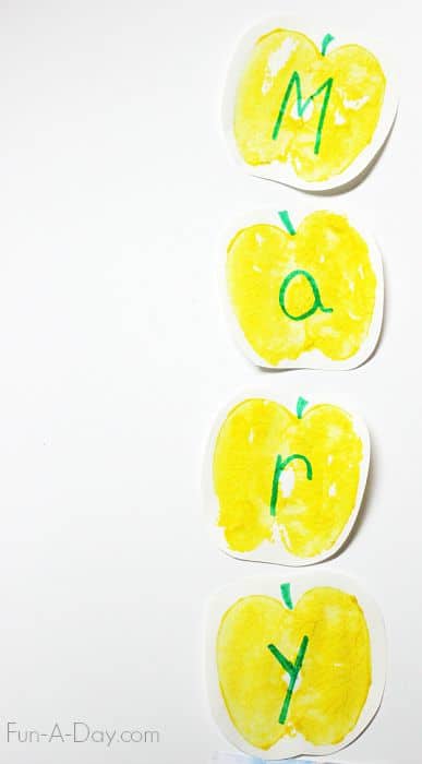 A fun painted name activity to go along with the book 10 Apples up on Top