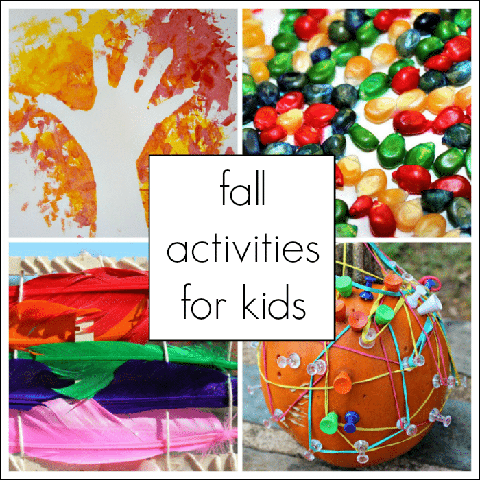 Collage of fall ideas with text that reads fall activities for kids.
