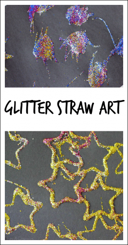 Glitter art with straws and cookie cutters