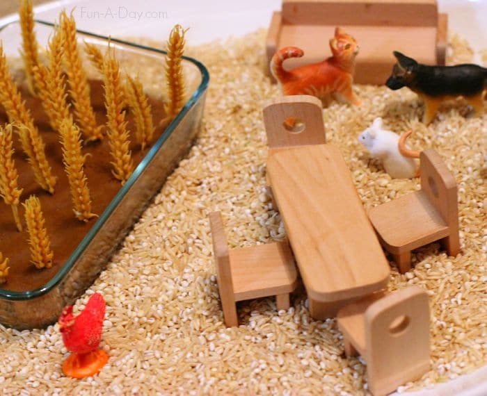 Little Red Hen small world - love the combination of language, literacy, and sensory play here