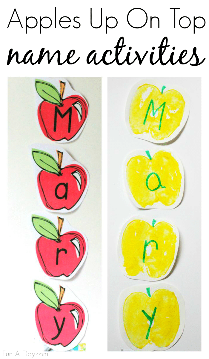 Name activities to correspond to the book 10 Apples Up on Top - art and literacy, along with free printable apple letters