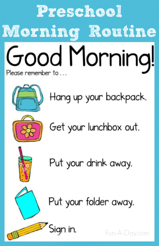 Preschool morning routine chart - helps guide children during their morning responsibilities