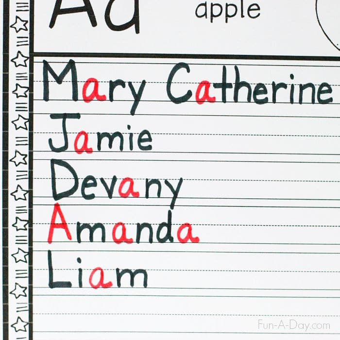 Teaching the alphabet with a class alphabet book - great for learning letters and names