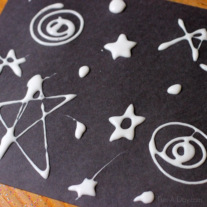 starry night glue and glitter art for the kids