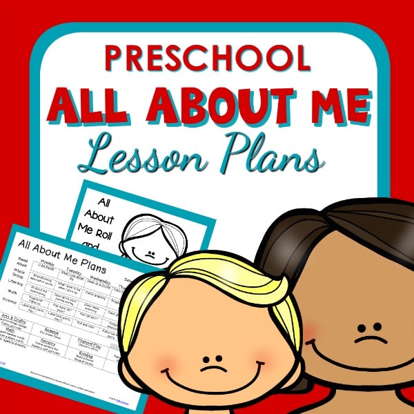 All about me preschool lesson plan resource cover.