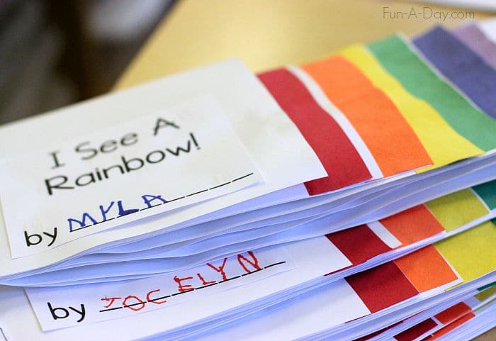 Preschool color activity with a rainbow book