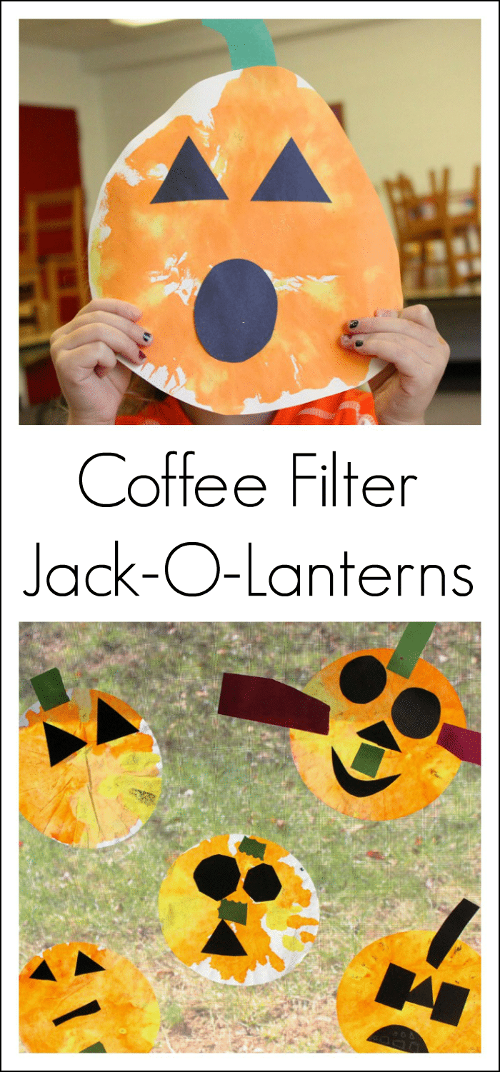 Coffee filter pumpkins and jack-o-lanterns - what fun Halloween art activities for kids